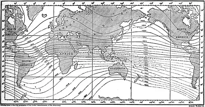EB1911 - Magnetism, Terrestrial - Fig. 2.—Isoclinals, or lines of equal magnetic dip.jpg
