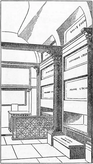 EB1911 Catacomb - Fig. 10—Restoration of the Papal Crypt, Cemetery of St Calixtus.jpg
