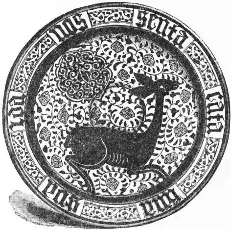 EB1911 Ceramics Fig. 43.—Hispano-Moorish Plate, painted in blue and copper lustre.jpg