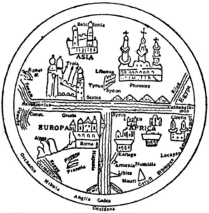 Fig. 10.—Map illustrating Sallust’s Bellum jugurthinum (11th century, Leipzig).