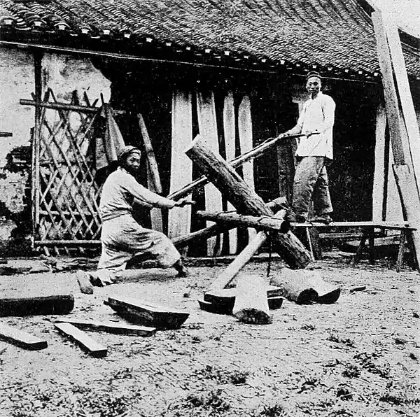 Farmers of forty centuries - Usual method of sawing lumber in China.jpg