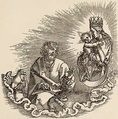 Fig. 40.—St. John and the Virgin. Vignette to Dürer’s "Apocalypse."