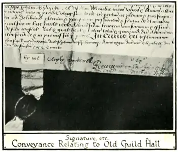 Mediaeval leicester billson f064 Guildhall Conveyance document.png