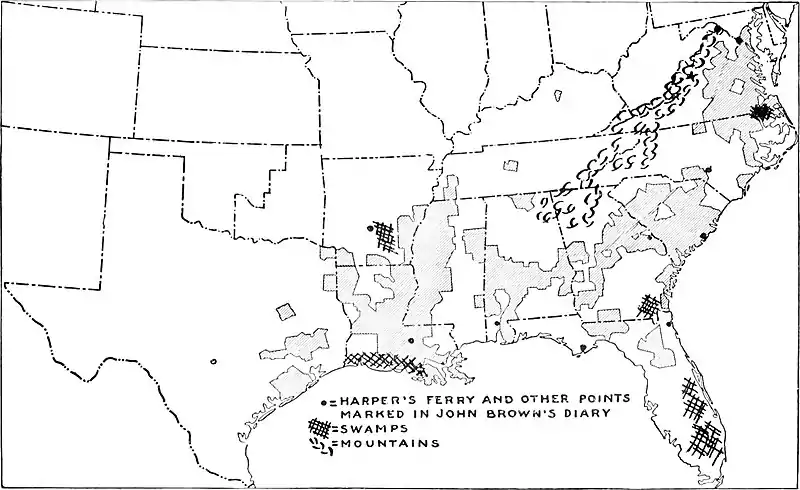 A map of the United States, highlighting a region of the South