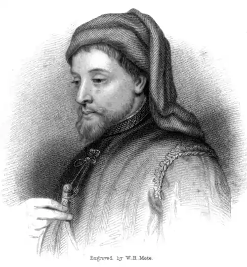 Portrait of Geoffrey Chaucer engraved by W. H. Mote