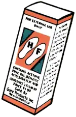 Drawing of a box of H.F. from Gore Products