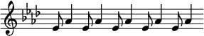 { \override Score.TimeSignature #'stencil = ##f \key aes \major \relative e' { \cadenzaOn \repeat unfold 5 { ees8 aes4 } \bar ".|." } }