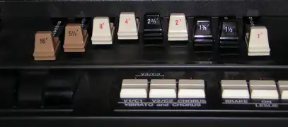 Drawbars on a Hammond organ.
