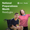 Picture of a boy in a wheelchair and a girl with down syndrome. National Preparedness Month.